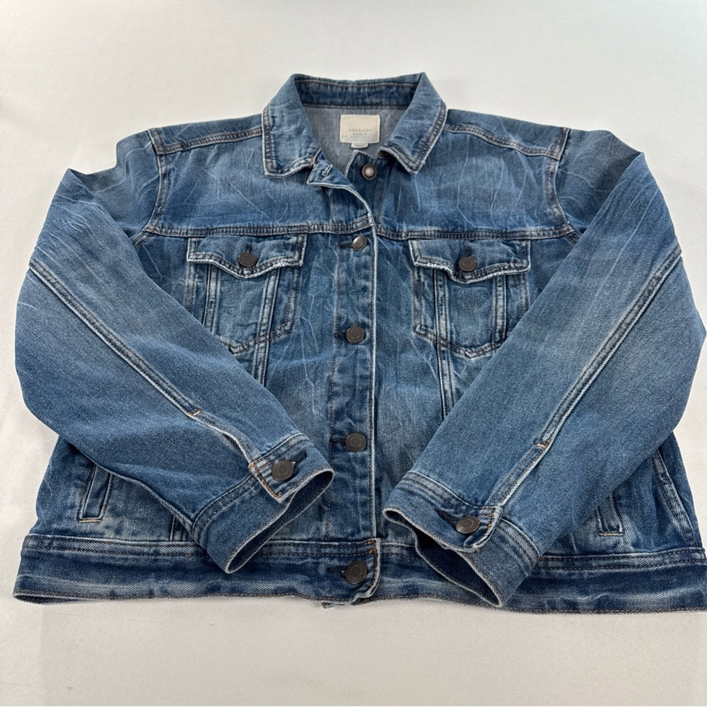 American Eagle Jacket Womens Large Blue Denim Jean Button Pockets 2017 EUC
